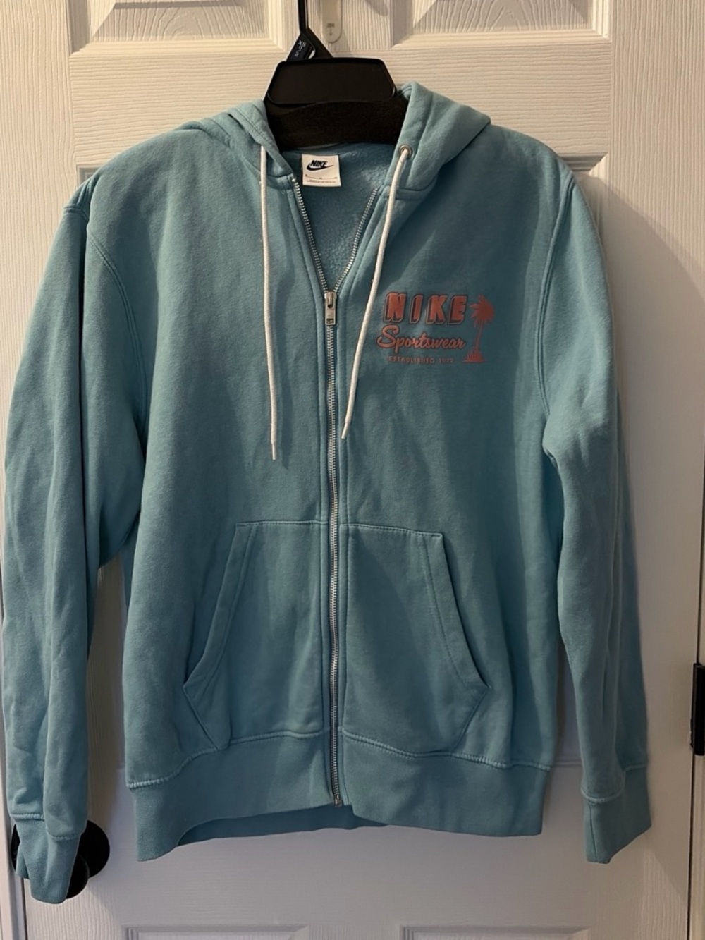 Nike Light Blue Zip-Up Hoodie with Coral Logo